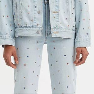 Levi’s white label rhinestone crystal denim complete suit, pants 24, jacket XS